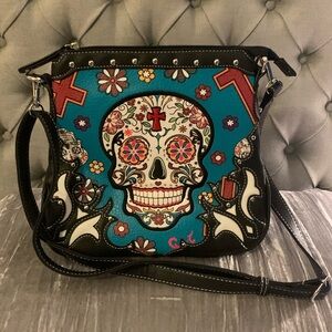 Cowgirl Trendy Sugar Skull Crossbody Handbag